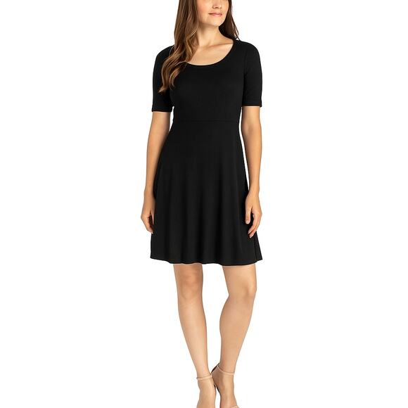 24Seven Comfort Apparel A-Line Skater Dress Black Short Sleeve Size XL - Picture 1 of 5